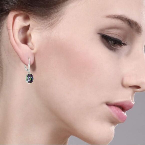 925 Sterling Silver with 4.60 Cttw Green Mystic Topaz Oval Leverback Earrings - Picture 3 of 4